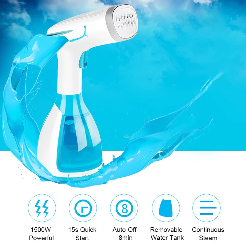 Quick-Heat 1500W Handheld Garment Steamer | Powerful 280ml Portable Fabric Steamer for Home & Travel