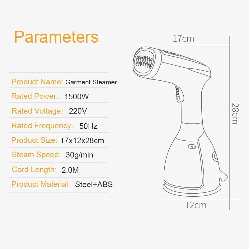 Quick-Heat 1500W Handheld Garment Steamer | Powerful 280ml Portable Fabric Steamer for Home & Travel