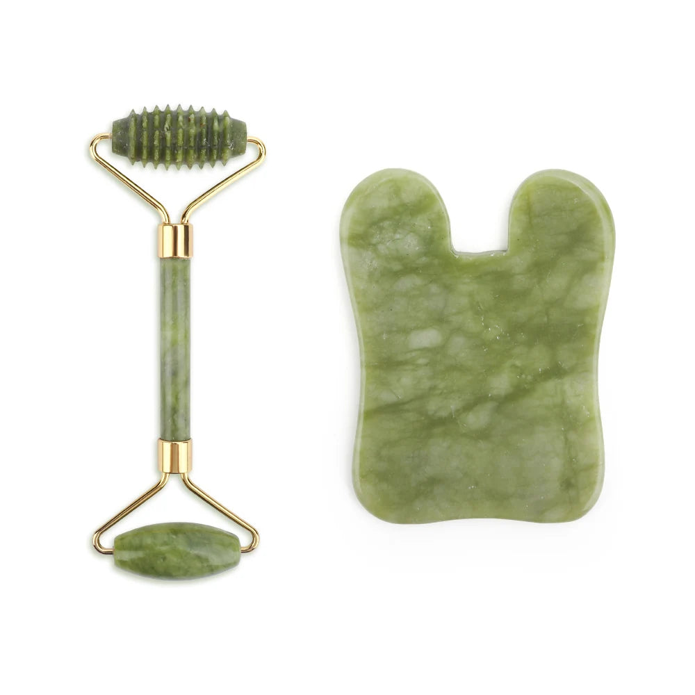 2pcs/kit Gua Sha Massager For Face Care Jade Rollers Beauty Health Skin Scraping Chin Lifting Natural Stone Gouache Massage