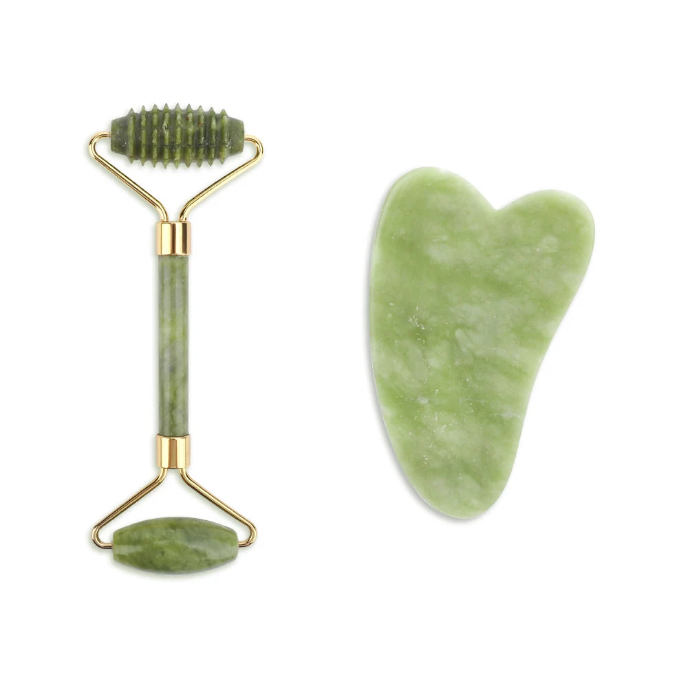 2pcs/kit Gua Sha Massager For Face Care Jade Rollers Beauty Health Skin Scraping Chin Lifting Natural Stone Gouache Massage